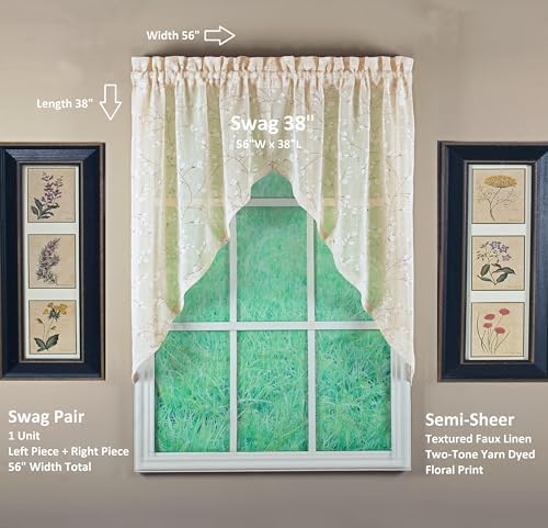 Todays Curtain Willow Faux Linen Print Swag 38 Inch Pair