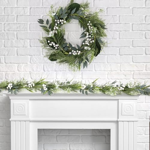 65 Ft Artificial White Flowers Garland with Berries