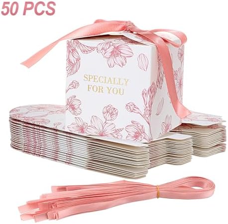 Yoption 50pcs Cherry Blossom Wedding Favor Boxes with Ribbons