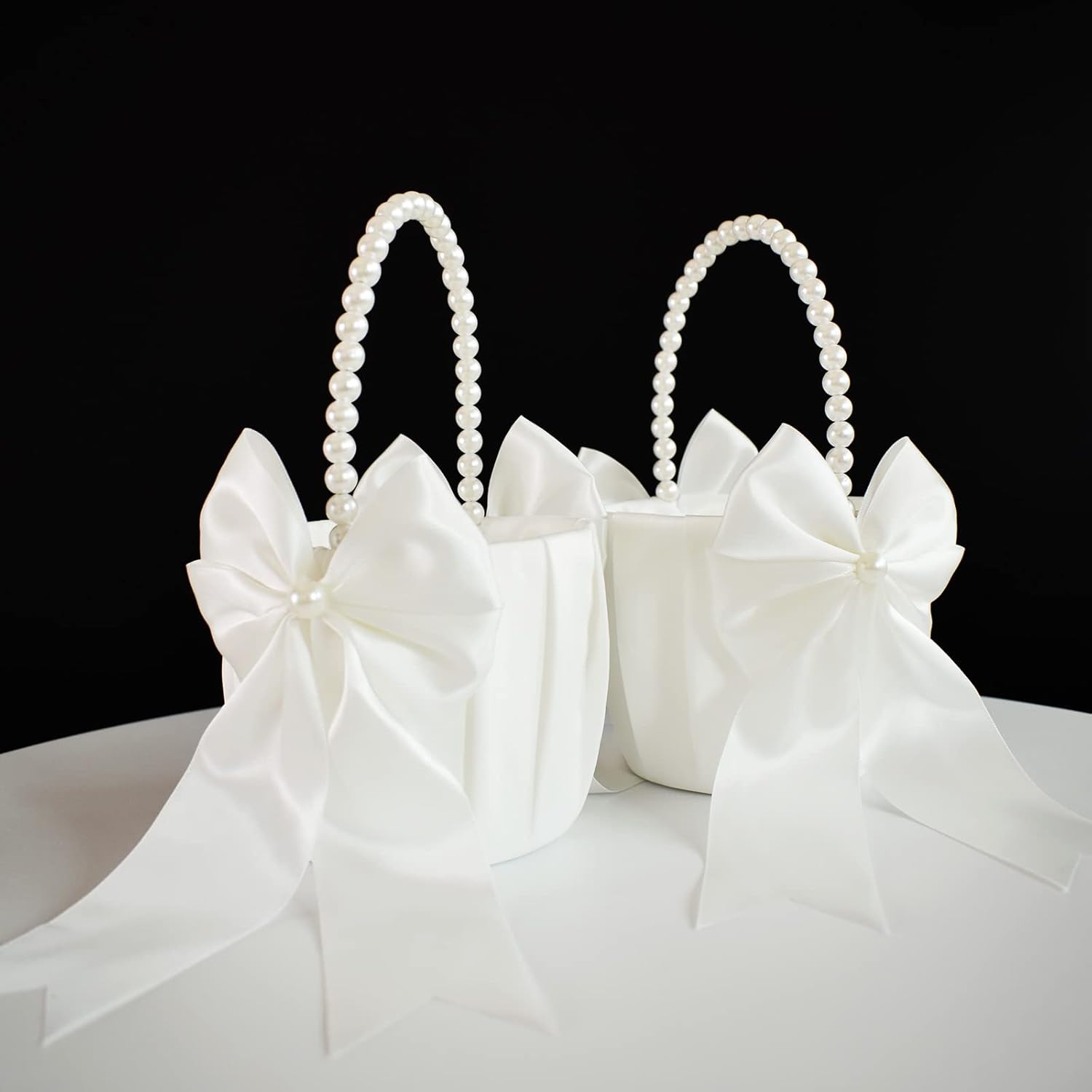 Flower Girl Basket with Pearl Handle Set of 4