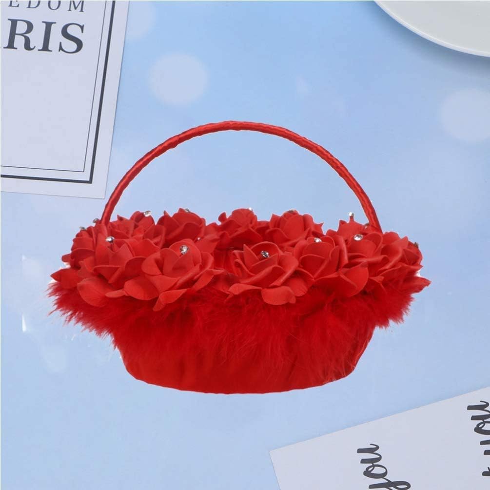 Red Flower Girl Basket for Wedding Ceremony Decoration