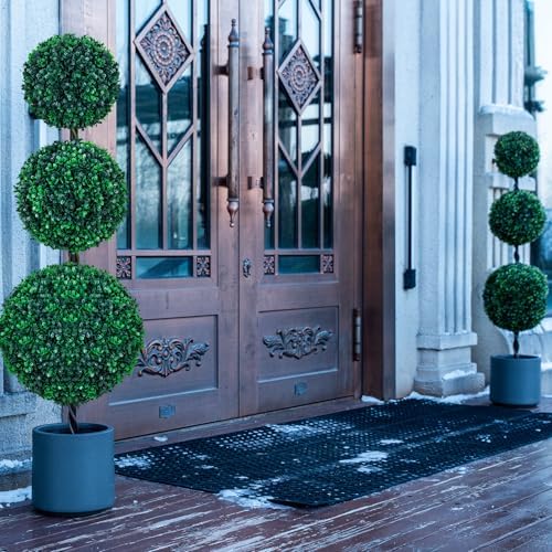 4FT Artificial Triple Ball Topiary Trees with Gray Planter Pot Set of 2