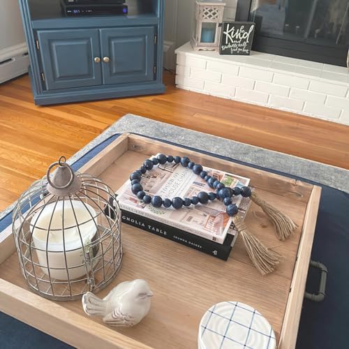 Handcrafted Rustic Blue Wooden Beads Garland with Tassel