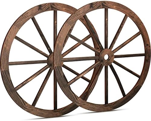 Qunclay 2 Pcs Wagon Wheel Decor Wooden Wall Sculptures