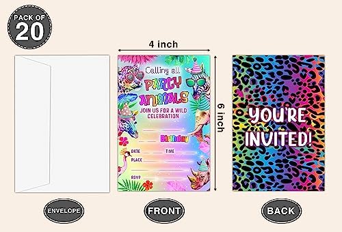 Rainbow Cheetah Birthday Invites for Kids