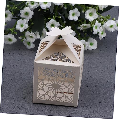 COOLHIYA 50pcs Hollow Craft Paper Wedding Favor Boxes Beige