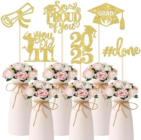 Gold Glitter Graduation Centerpiece Sticks 12 Pack