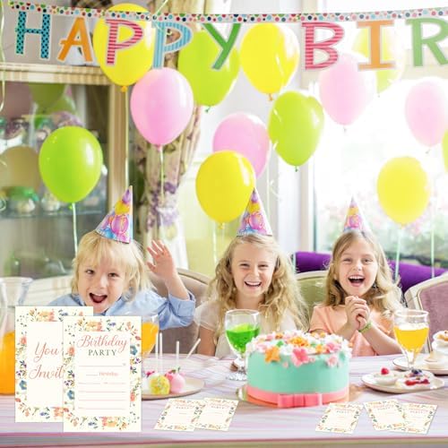 Wildflower Birthday Invitation Cards with Envelopes - 20 Pack
