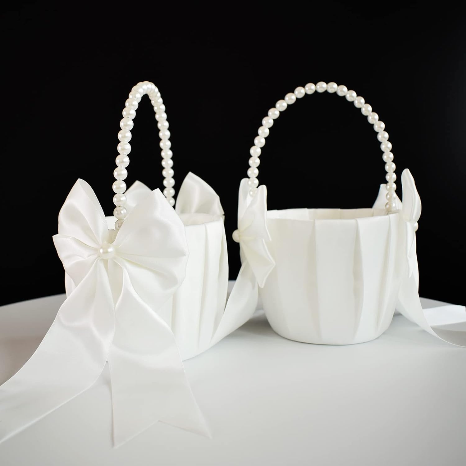 Flower Girl Basket with Pearl Handle Set of 4