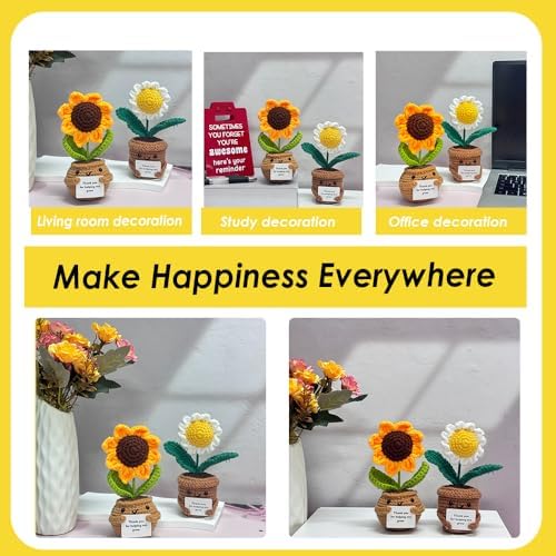 2PCS Handmade Crochet Sunflower and Daisy Decor
