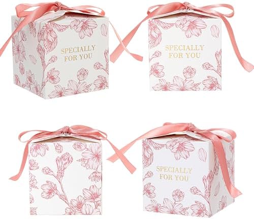 Yoption 50pcs Cherry Blossom Wedding Favor Boxes with Ribbons