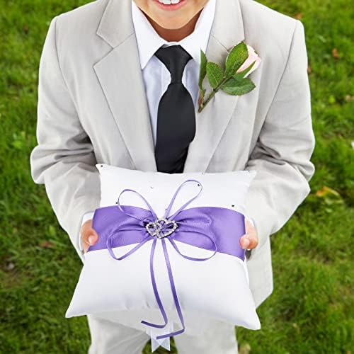 Wedding Flower Girl Basket and Ring Pillow Set with Double Heart Rhinestone
