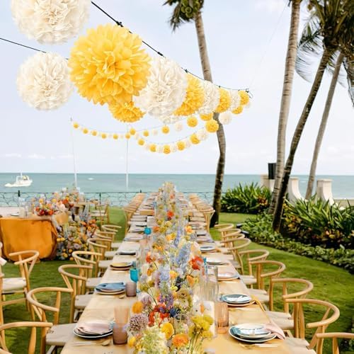 20 Pcs Yellow and Champagne Tissue Paper Pom Poms for Celebrations