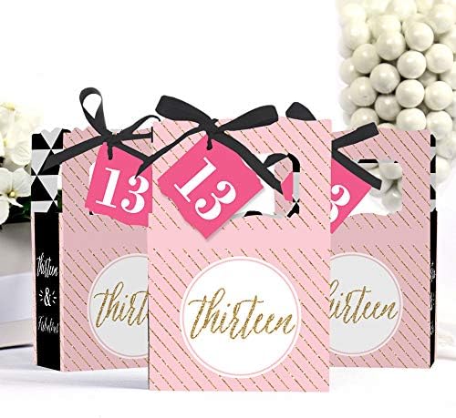 Chic 13th Birthday Favor Boxes Set of 12 Pink Black Gold