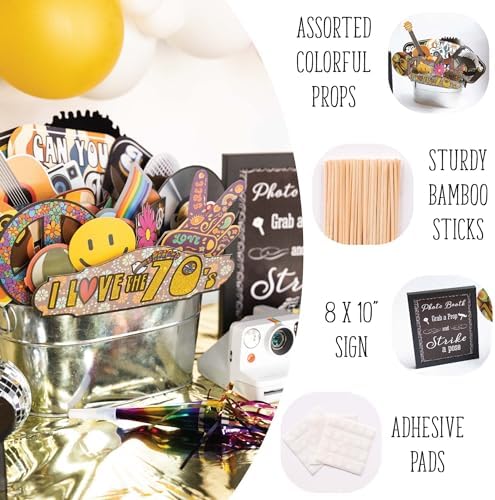 70s Photo Booth Props - 41 Piece Disco Kit