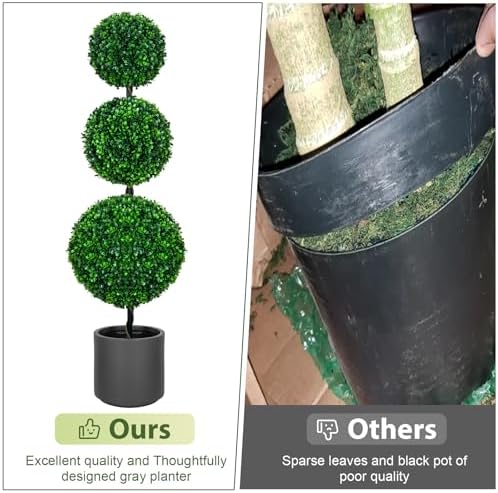 4FT Artificial Triple Ball Topiary Trees with Gray Planter Pot Set of 2