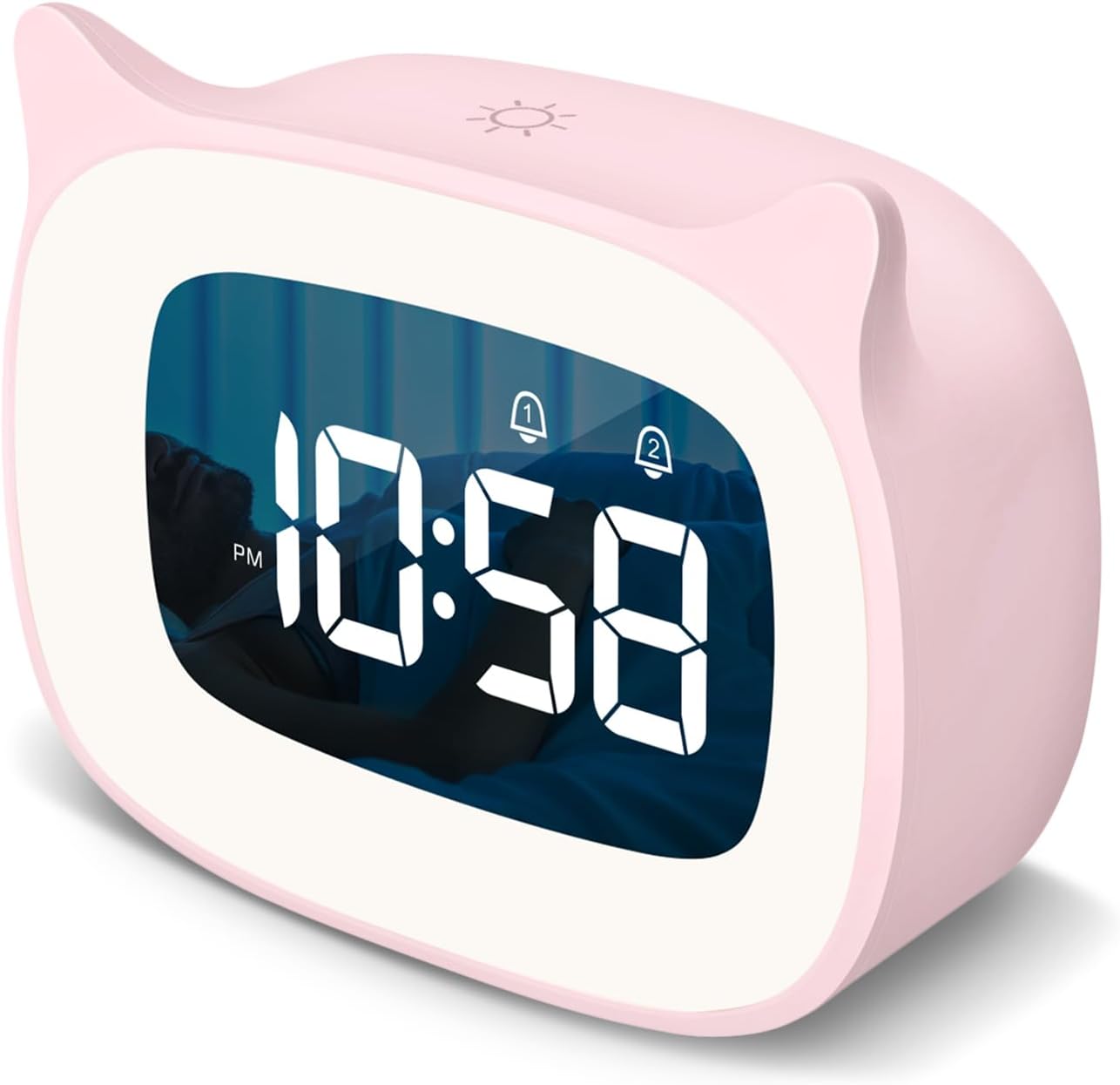 Cute Cat Ear Alarm Clock with Night Light and 18 Ringtones