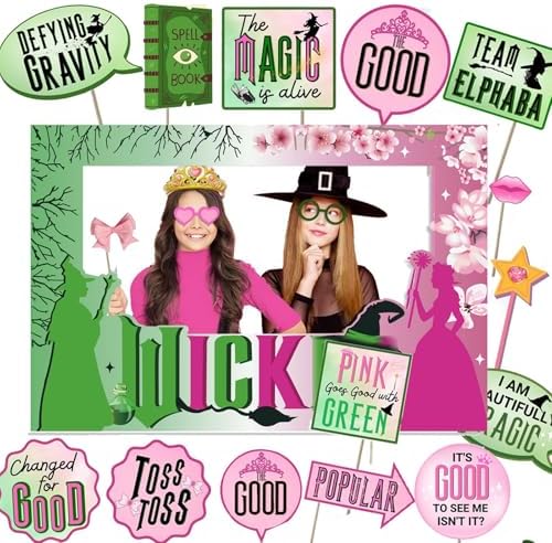 26 PCS Pink Green Wicked Party Photo Booth Props