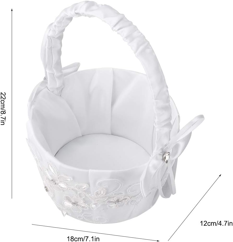 Wedding Flower Girl Basket with Rhinestone and Lace