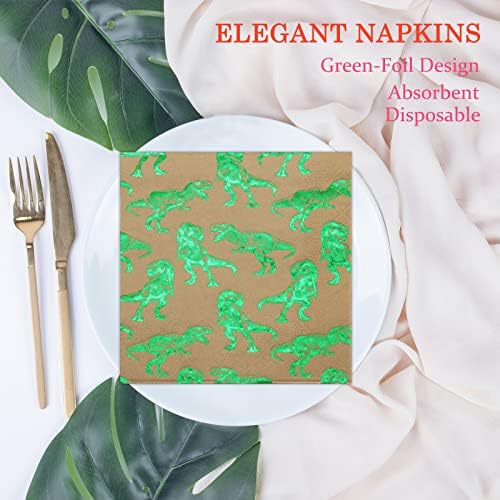 DYLIVeS Dinosaur Napkins 65 Inch Pack of 50 Green Foiled