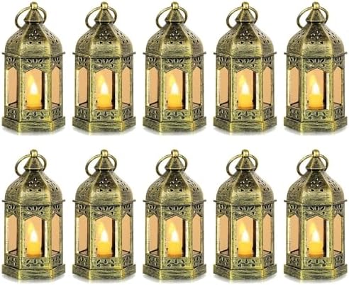 Mini Lantern with Flickering LED Candles Set of 10