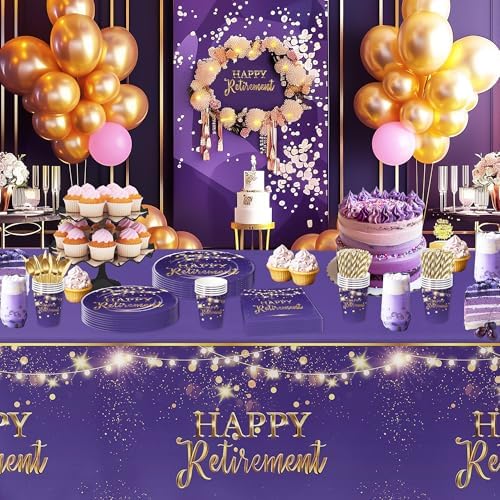 Elegant Purple Retirement Party Tableware Set Serves 24