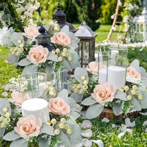 6 Pcs Wedding Rose Candle Rings Swag Wreath Garland Decor