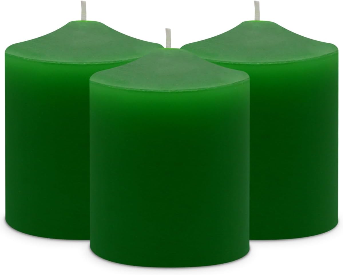 Yusevot 3x4 Inch Green Pillar Candles 3-Pack Smokeless