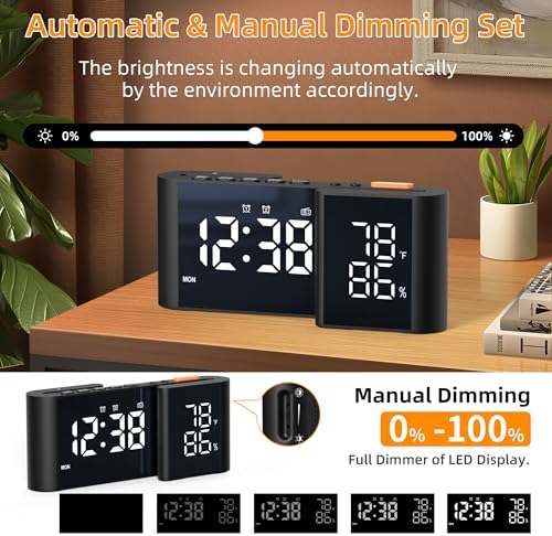 Vauno Dual Display Alarm Clock with FM Radio and Dimmer