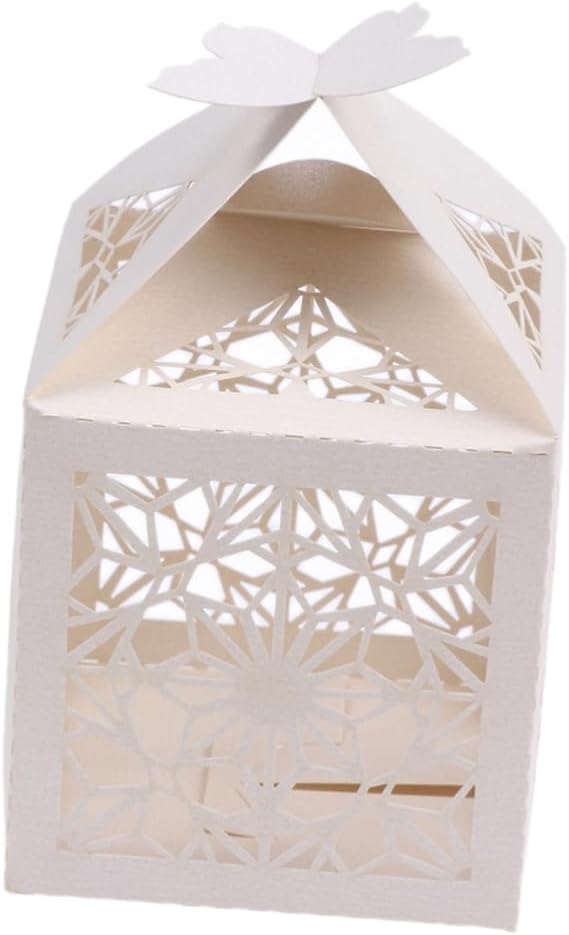 Beavorty 50pcs Hollow Candy Wedding Favor Boxes Beige