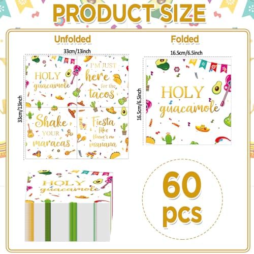 60Pcs Mexican Fiesta Party Napkins with Taco Design