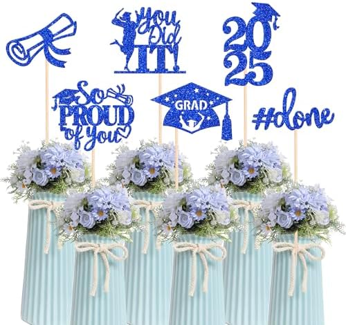 2025 Graduation Centerpiece Sticks Glitter Blue