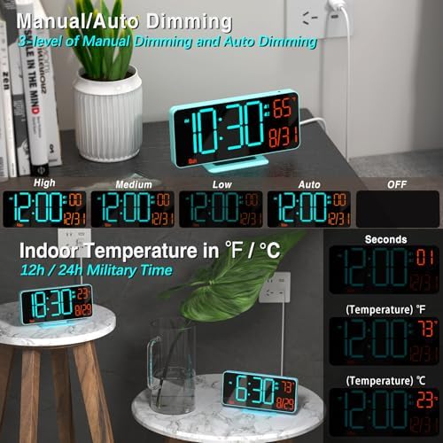 Kosumosu 67in Digital Alarm Clock with Auto Dimming