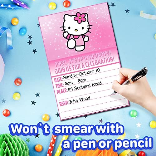 Set of 30 Cute Pink Cat Birthday Invites - Lightweight Party Cards