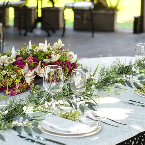 65 Ft Artificial White Flowers Garland with Berries