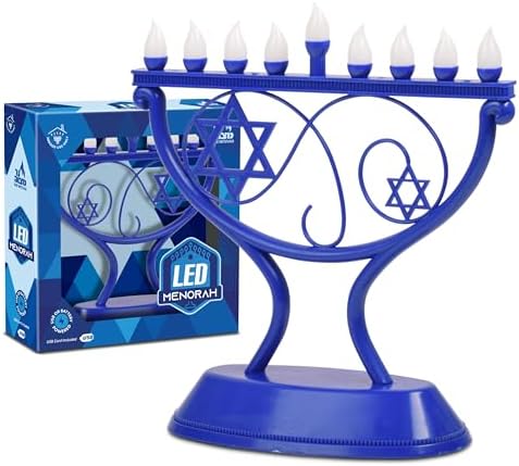 Ner Mitzvah LED Blue Hanukkah Menorah