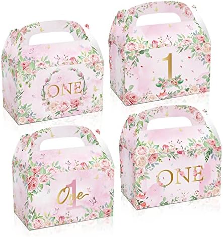 1st Birthday Girl Treat Box Party Favors Set of 12 Pink