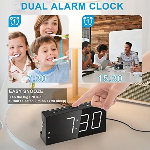 Extra Loud Dual Alarm Clock with Vibration for Bedroom and Deep Sleepers