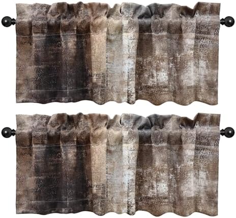 Brown Valances for Windows - 52x18 Inch 2 Pack Farmhouse Style Blackout Curtains