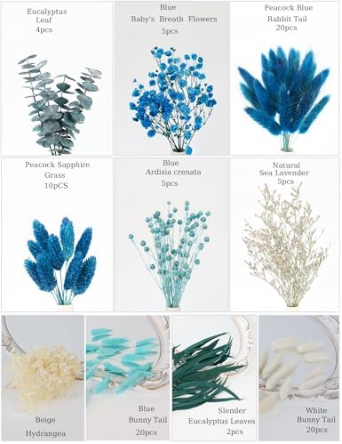 DIY Peacock Blue Dried Flower Set with Stems