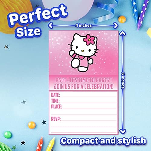 Set of 30 Cute Pink Cat Birthday Invites - Lightweight Party Cards