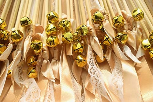 Kingsnow 50 Pack Champagne Lace Ribbon Wands with Bells Party Favors