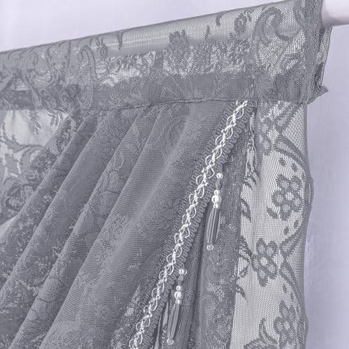 Elegant Grey Lace Valance with Bead Tassels 39x41