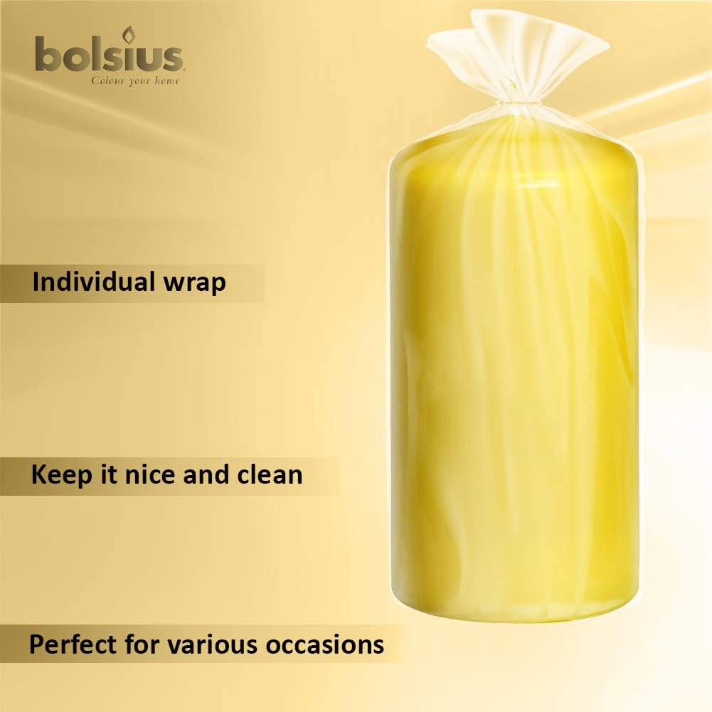 BOLSIUS 4 Yellow Pillar Candles - 3x6 Inches - Unscented