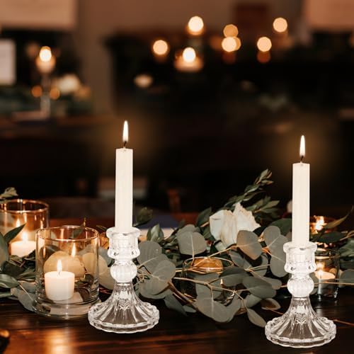 12 Pack Clear Taper Candlestick Holders for Home Decor