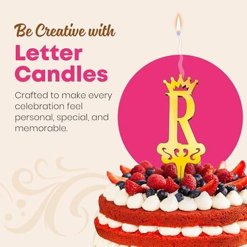 Luxury Gold Glitter Letter R Cake Topper Candle
