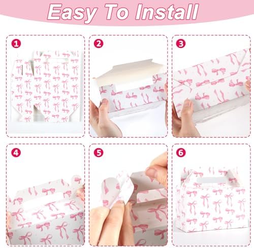 12Pcs Pink Bow Treat Boxes for Party Decorations