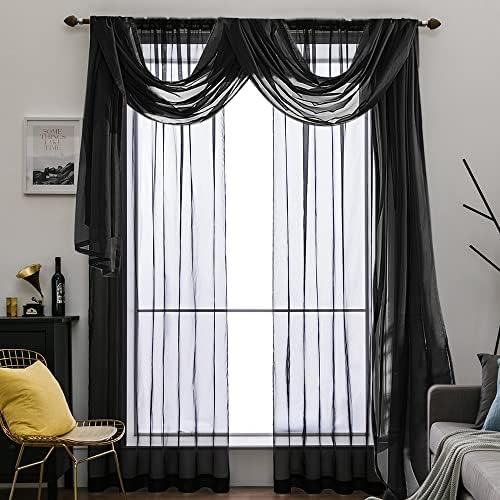 MIULEE Black Window Scarf Valance for Halloween Decor