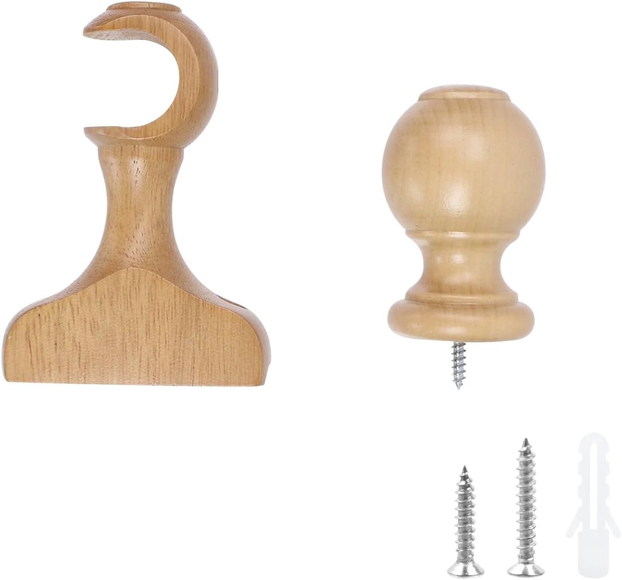 T Tulead Curtain Rod Brackets and Finials Kit 114 Inch Wooden Screw Ends