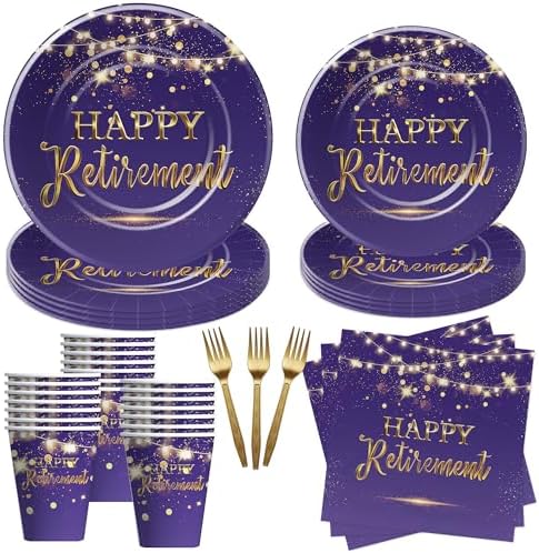 Elegant Purple Retirement Party Tableware Set Serves 24
